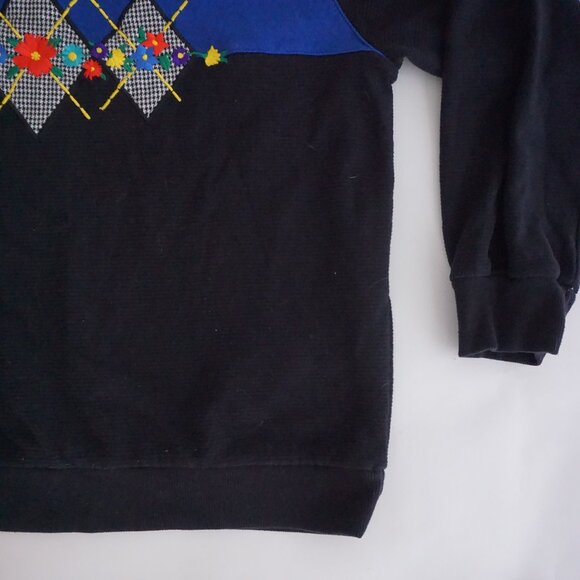 VTG Alfred Dunner Black Blue Floral Quarter Zip Sweatshirt Eclectic Grandpa M - Picture 5 of 9